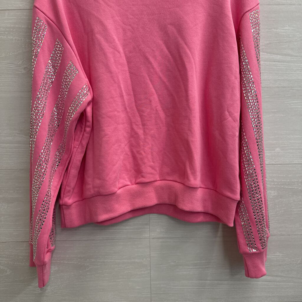 Main Strip Pink Rhinestone Embellished Long Sleeve Top Large