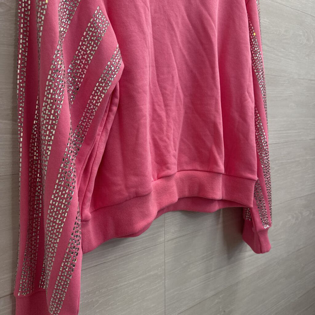 Main Strip Pink Rhinestone Embellished Long Sleeve Top Large