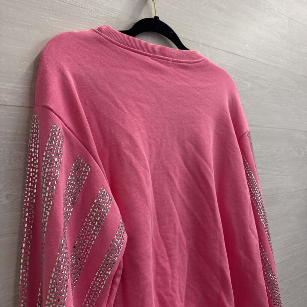 Main Strip Pink Rhinestone Embellished Long Sleeve Top Large