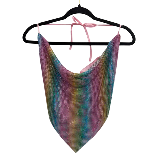 Lydia USA Rainbow Rhinestone Mesh Halter Top One Size