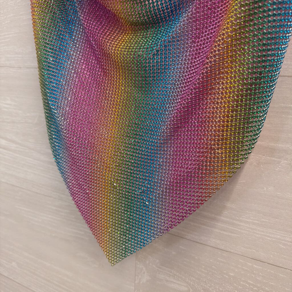 Lydia USA Rainbow Rhinestone Mesh Halter Top One Size