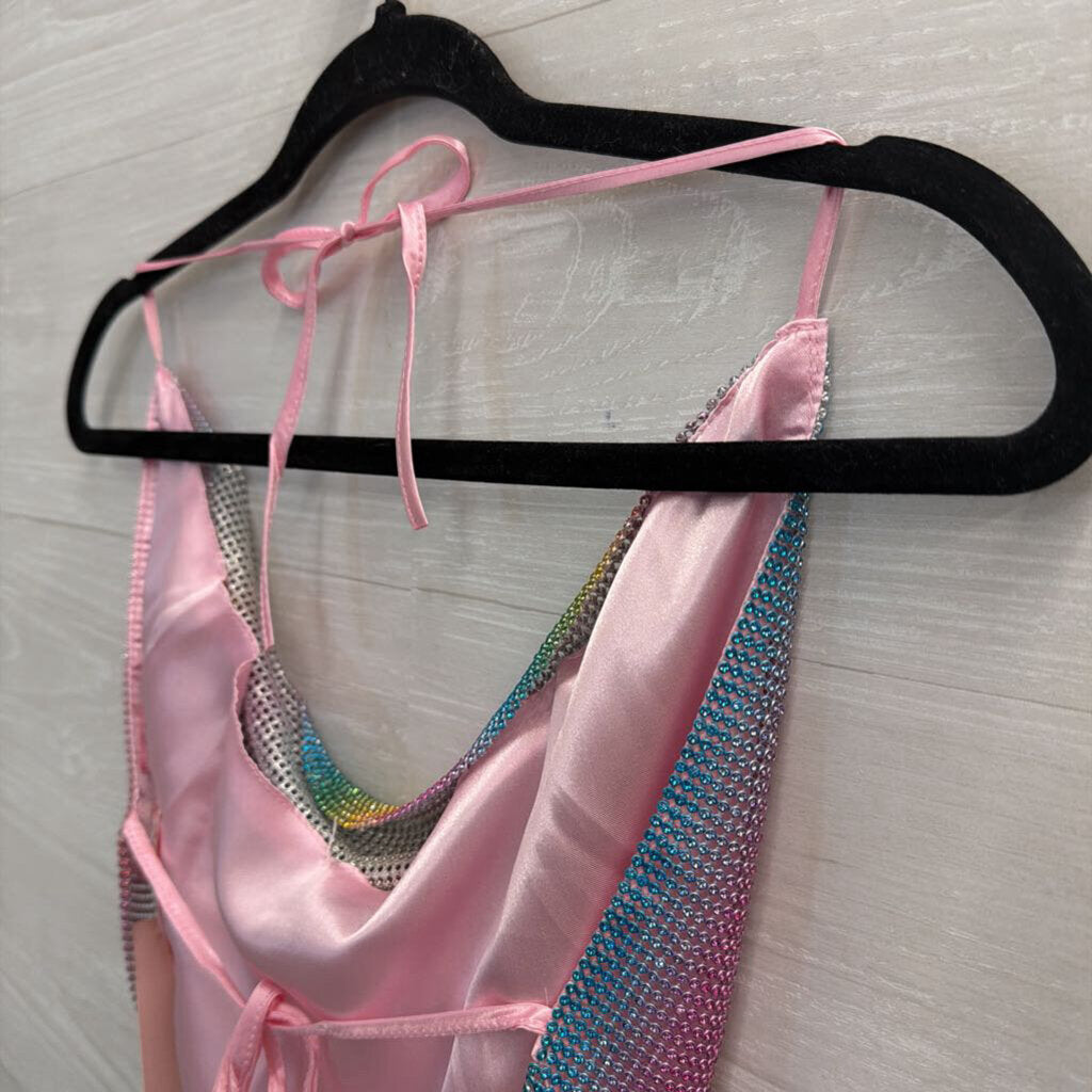 Lydia USA Rainbow Rhinestone Mesh Halter Top One Size