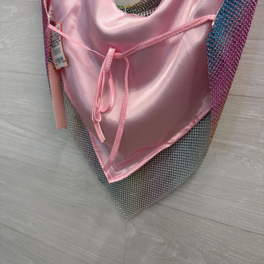 Lydia USA Rainbow Rhinestone Mesh Halter Top One Size
