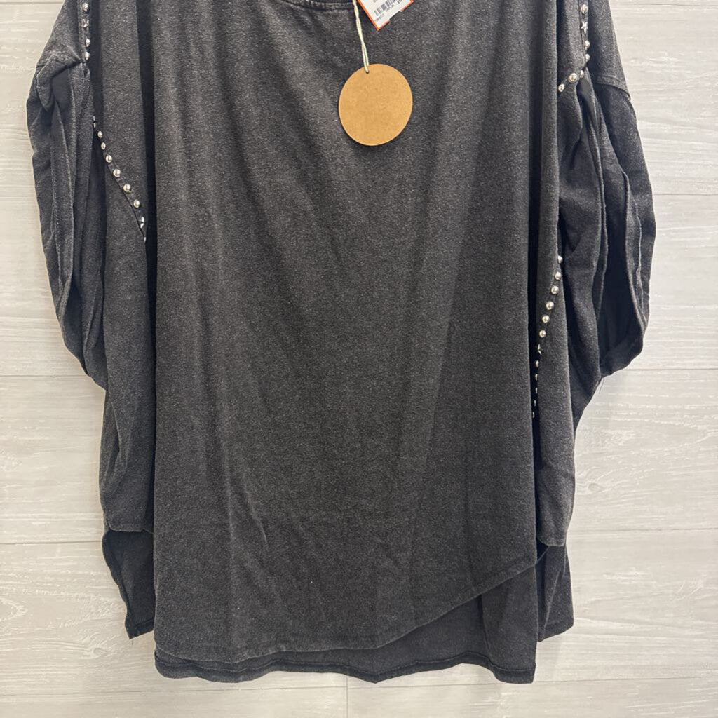 Bibi Grey/ Silver Studded Long Sleeve Top Extra Large
