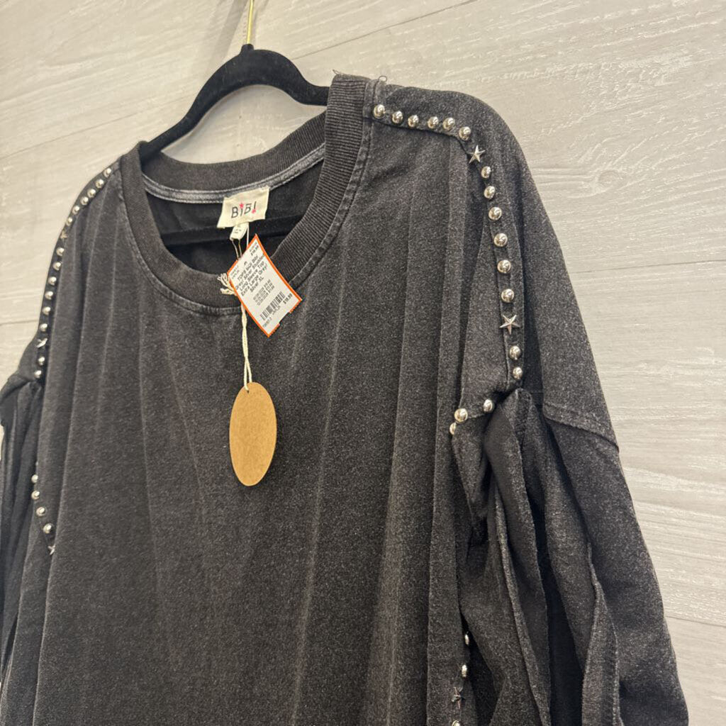 Bibi Grey/ Silver Studded Long Sleeve Top Extra Large