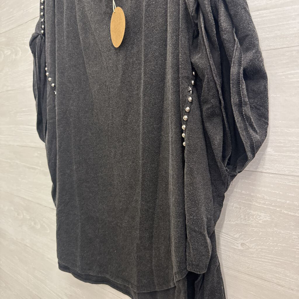 Bibi Grey/ Silver Studded Long Sleeve Top Extra Large