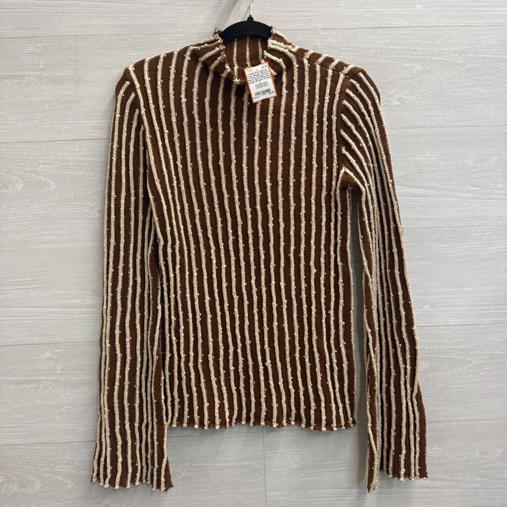 Free Market Brown/ Cream Striped Knit Mock Neck Sweater Large