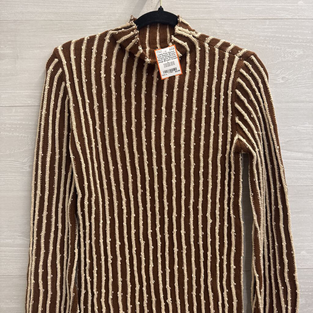 Free Market Brown/ Cream Striped Knit Mock Neck Sweater Large