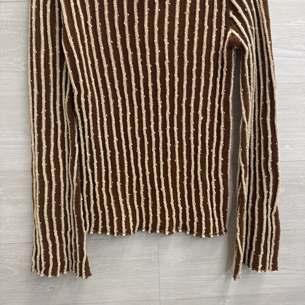 Free Market Brown/ Cream Striped Knit Mock Neck Sweater Large