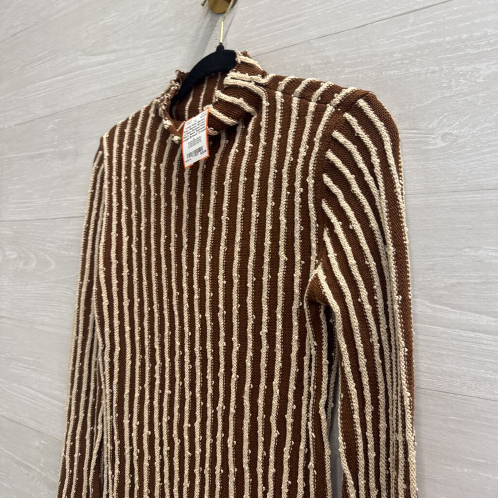 Free Market Brown/ Cream Striped Knit Mock Neck Sweater Large