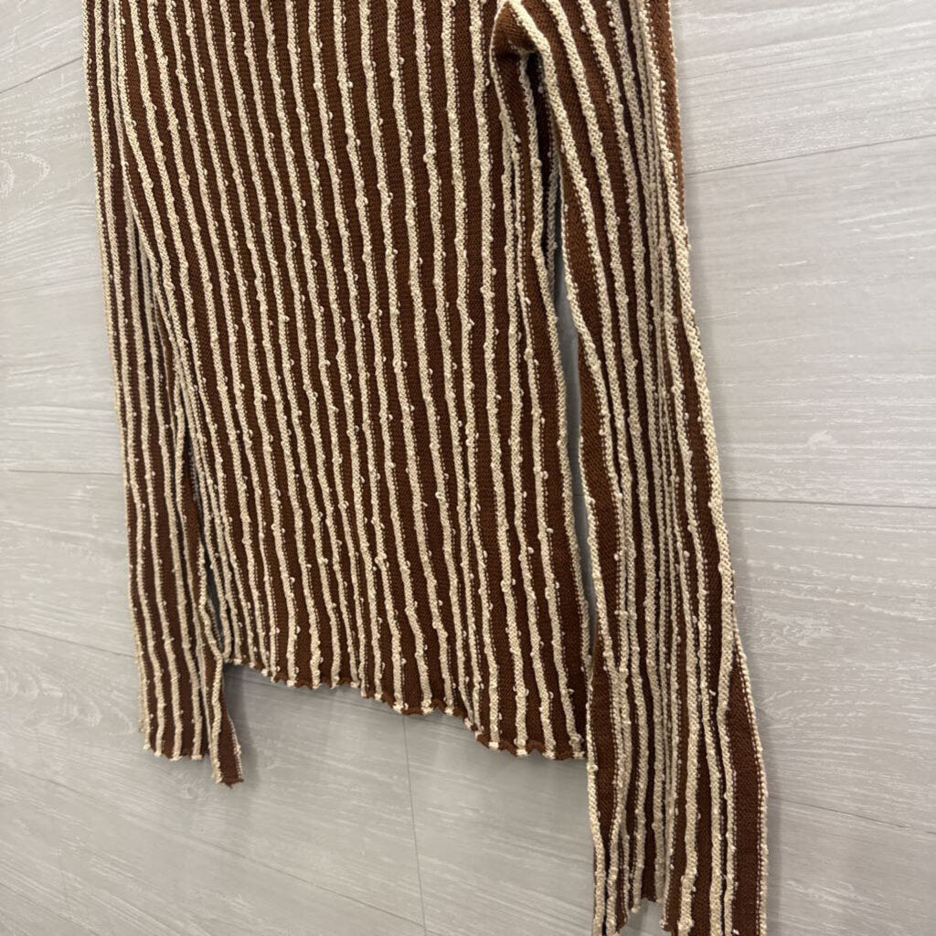 Free Market Brown/ Cream Striped Knit Mock Neck Sweater Large
