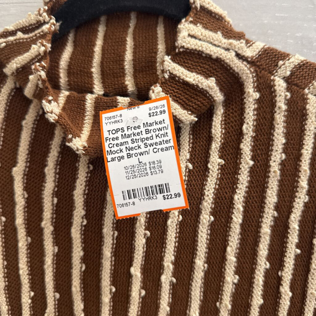 Free Market Brown/ Cream Striped Knit Mock Neck Sweater Large