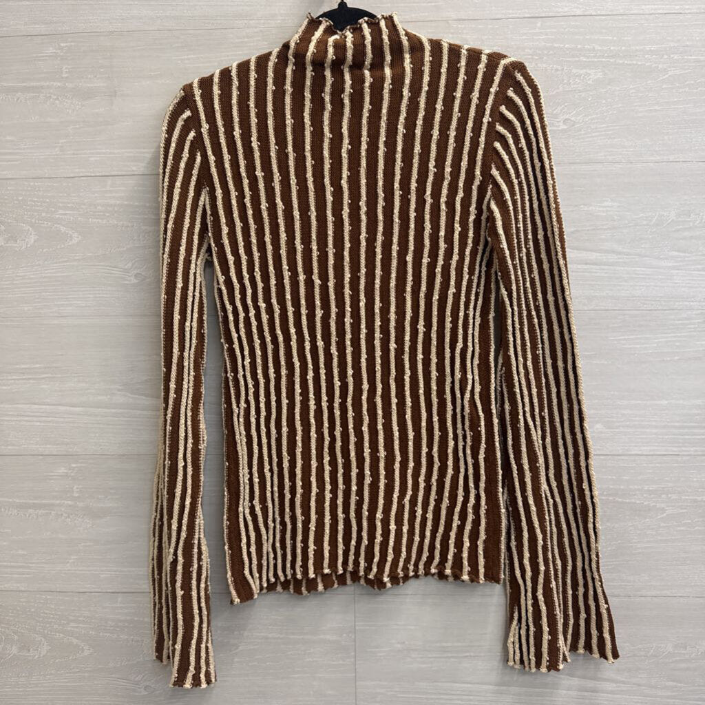 Free Market Brown/ Cream Striped Knit Mock Neck Sweater Large