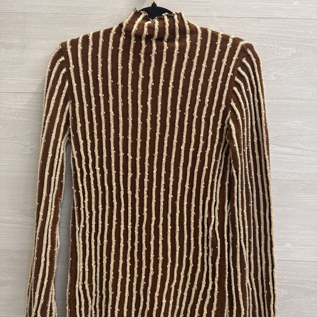 Free Market Brown/ Cream Striped Knit Mock Neck Sweater Large