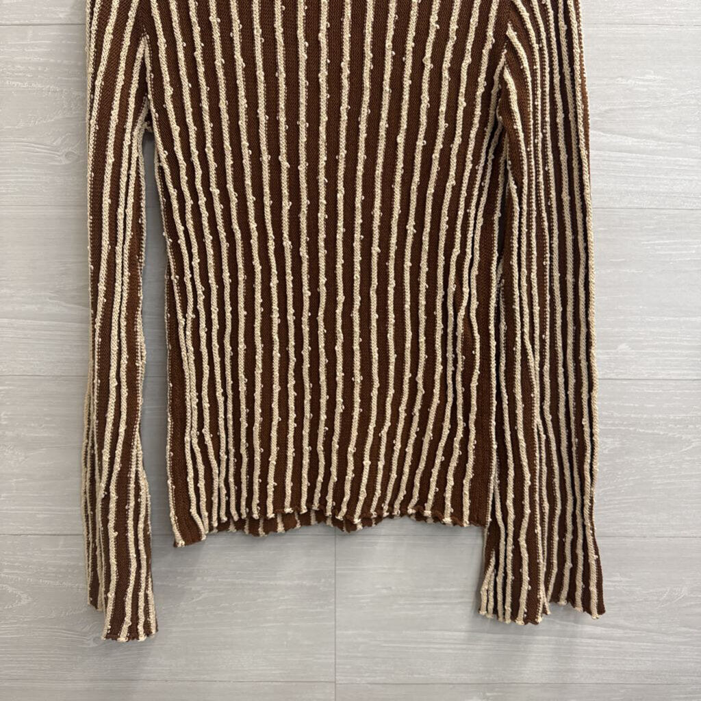 Free Market Brown/ Cream Striped Knit Mock Neck Sweater Large