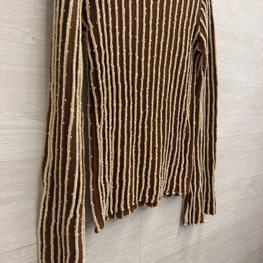 Free Market Brown/ Cream Striped Knit Mock Neck Sweater Large