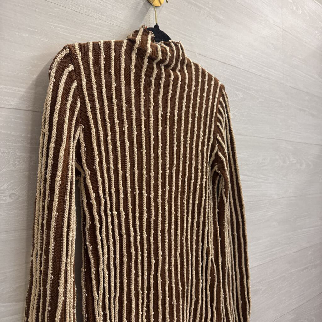 Free Market Brown/ Cream Striped Knit Mock Neck Sweater Large