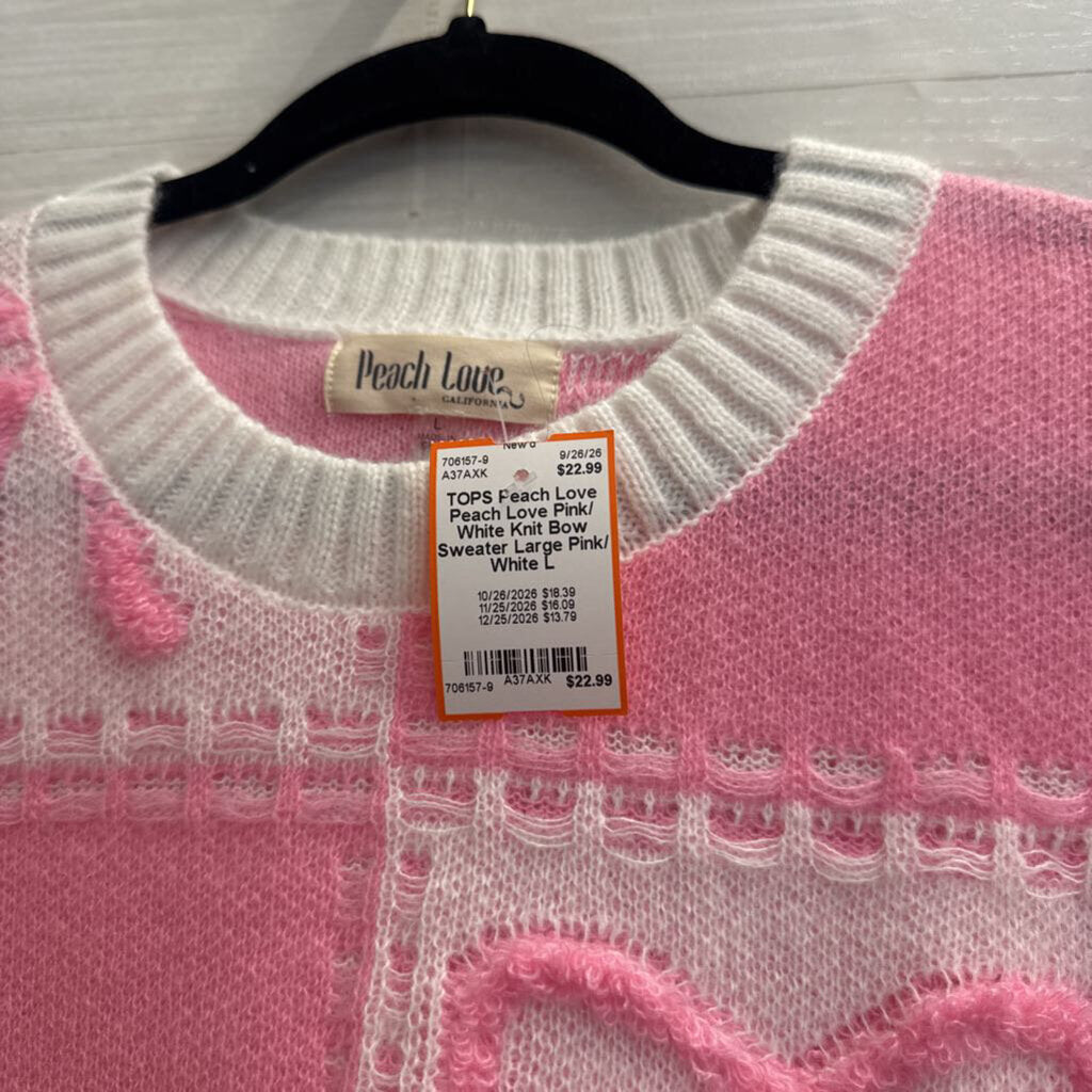 Peach Love Pink/ White Knit Bow Sweater Large