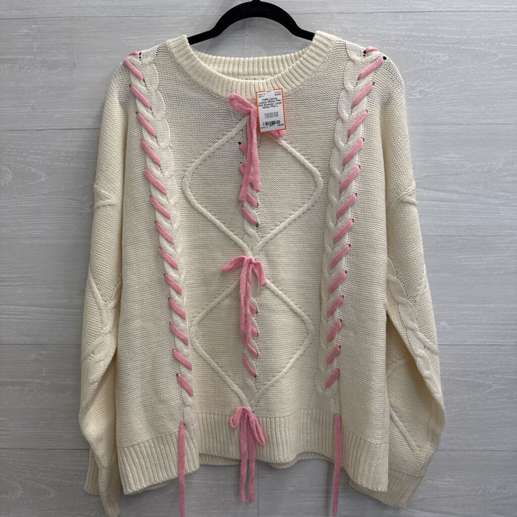 Listicle White/ Pink Knit Sweater Large