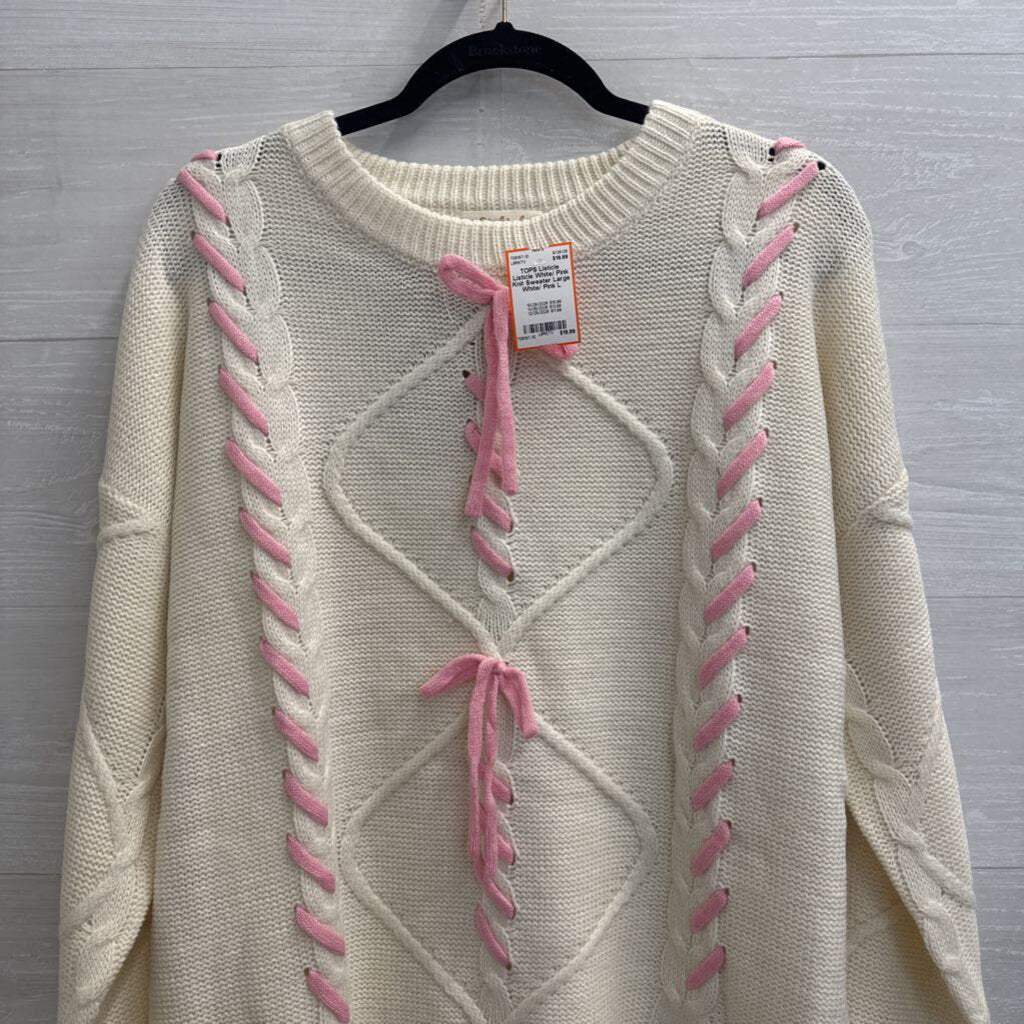 Listicle White/ Pink Knit Sweater Large