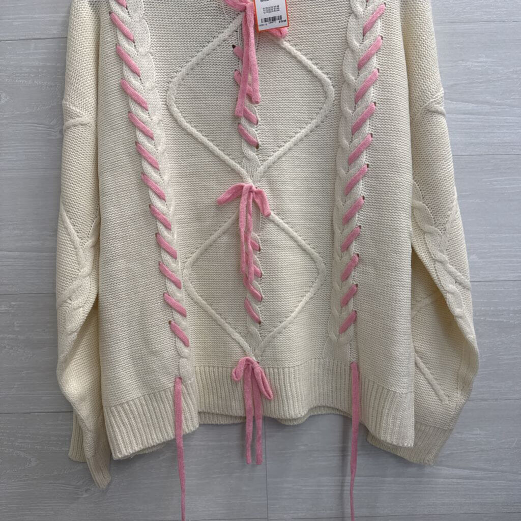 Listicle White/ Pink Knit Sweater Large