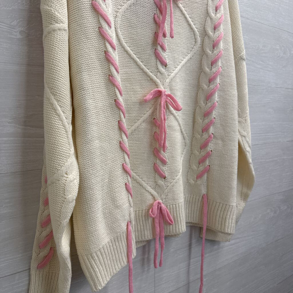 Listicle White/ Pink Knit Sweater Large