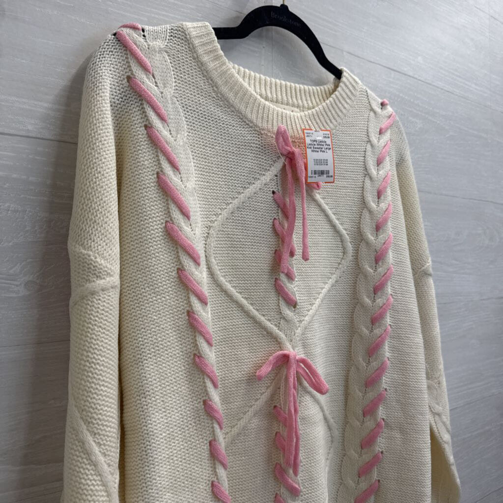 Listicle White/ Pink Knit Sweater Large