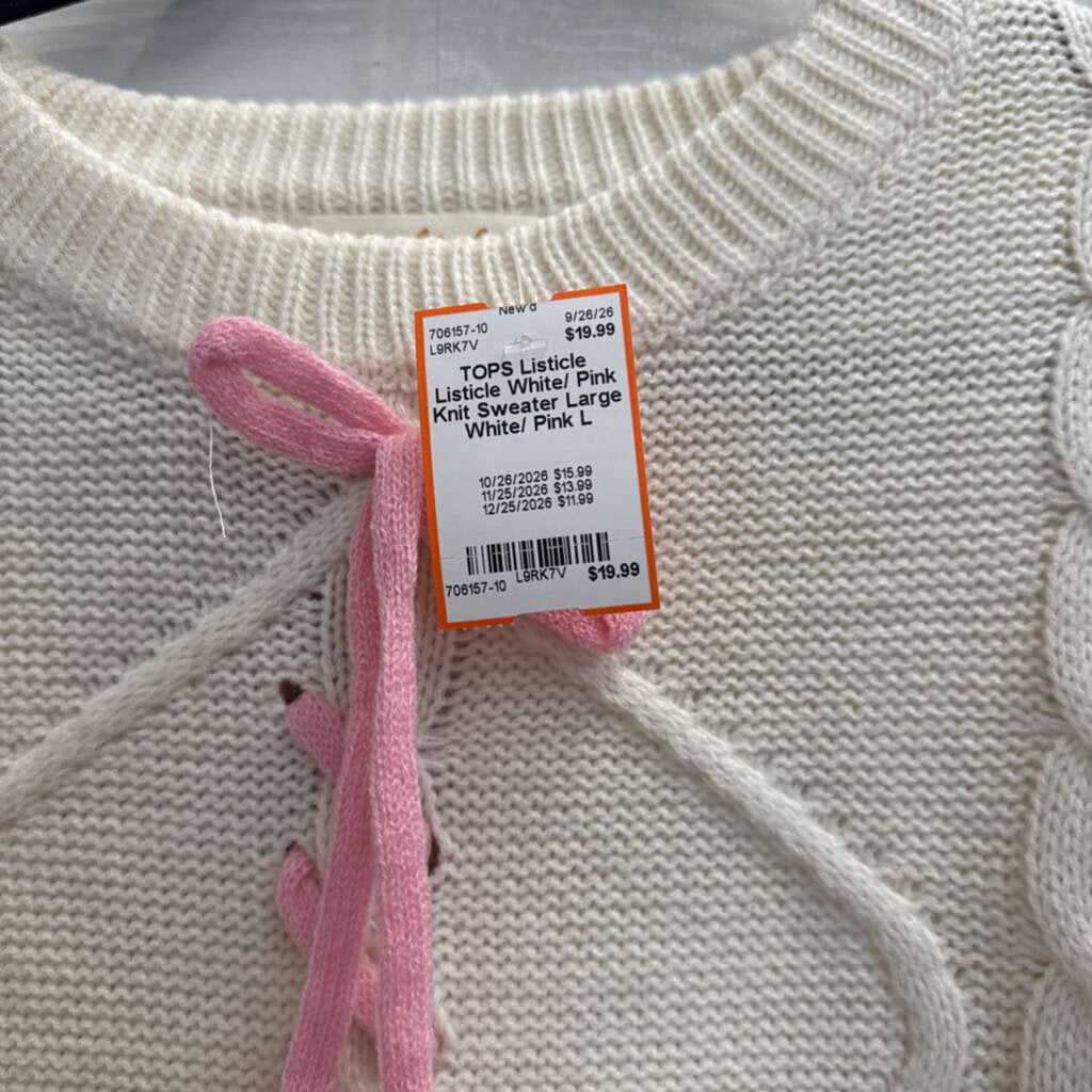 Listicle White/ Pink Knit Sweater Large