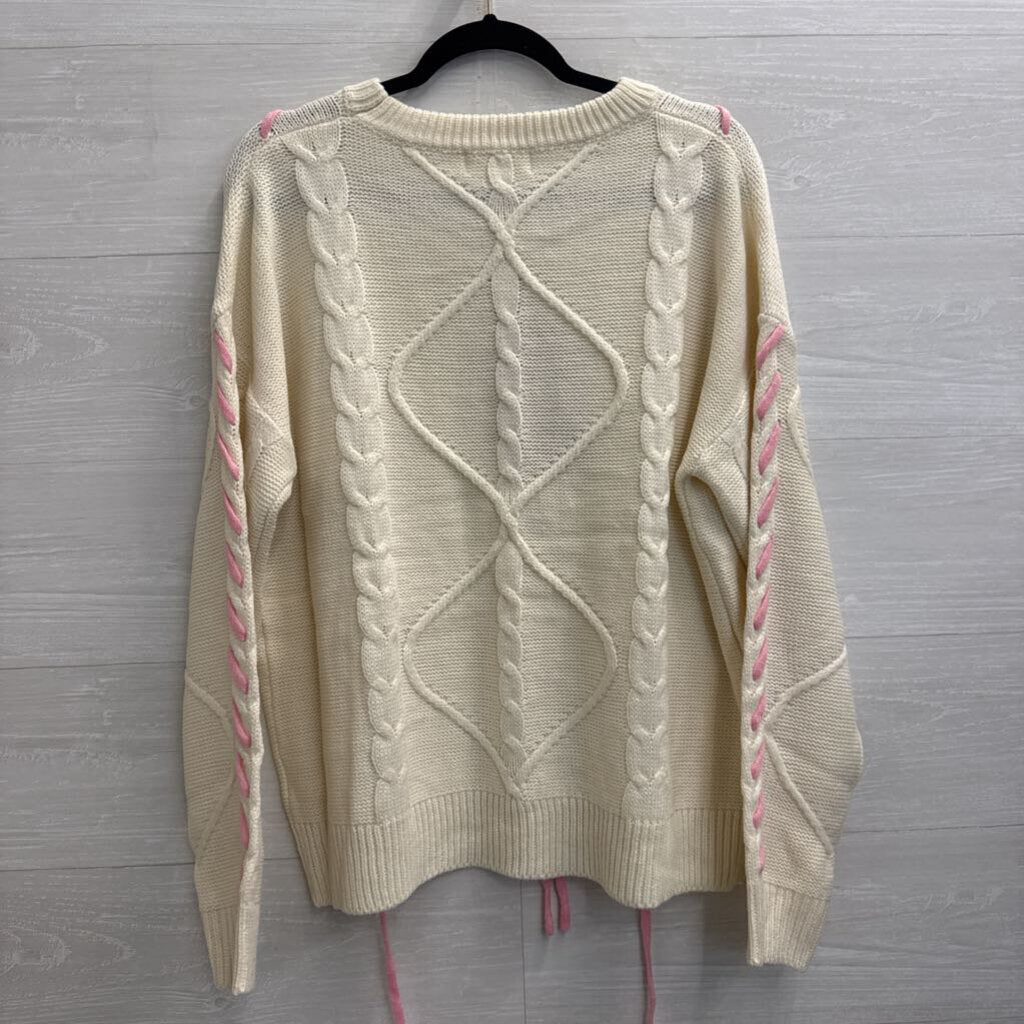 Listicle White/ Pink Knit Sweater Large