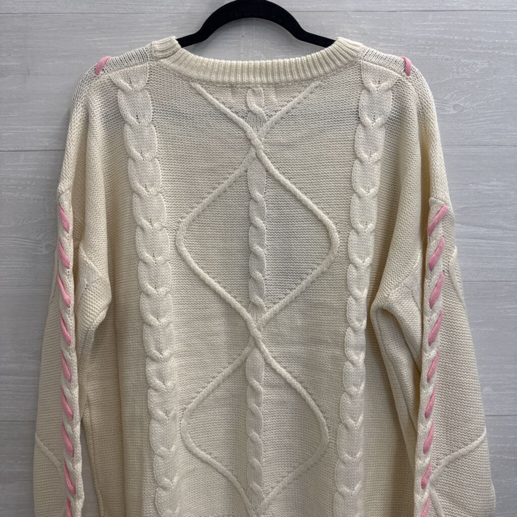 Listicle White/ Pink Knit Sweater Large