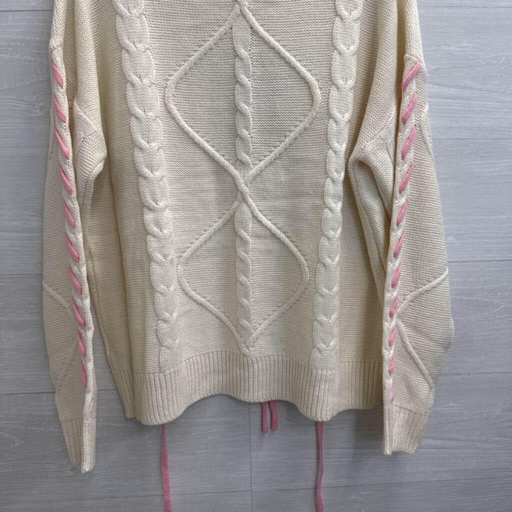 Listicle White/ Pink Knit Sweater Large