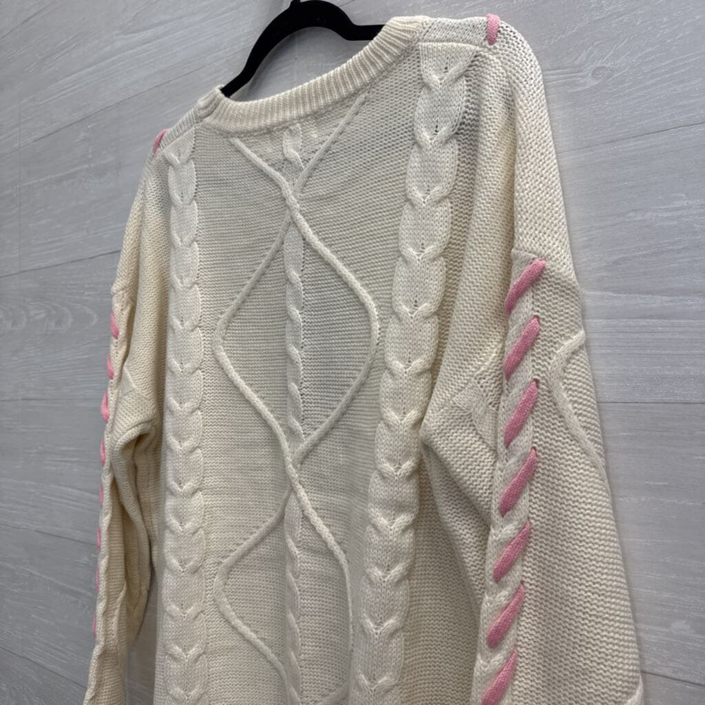 Listicle White/ Pink Knit Sweater Large