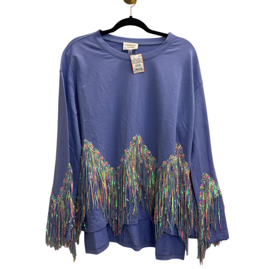 Fantastic Fawn Blue/ Multi Sequin Fringe Long Sleeve Top Large
