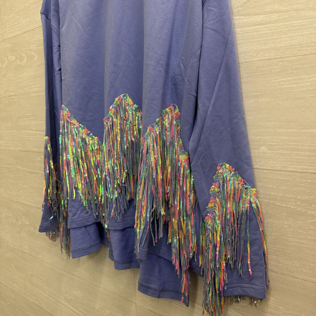 Fantastic Fawn Blue/ Multi Sequin Fringe Long Sleeve Top Large