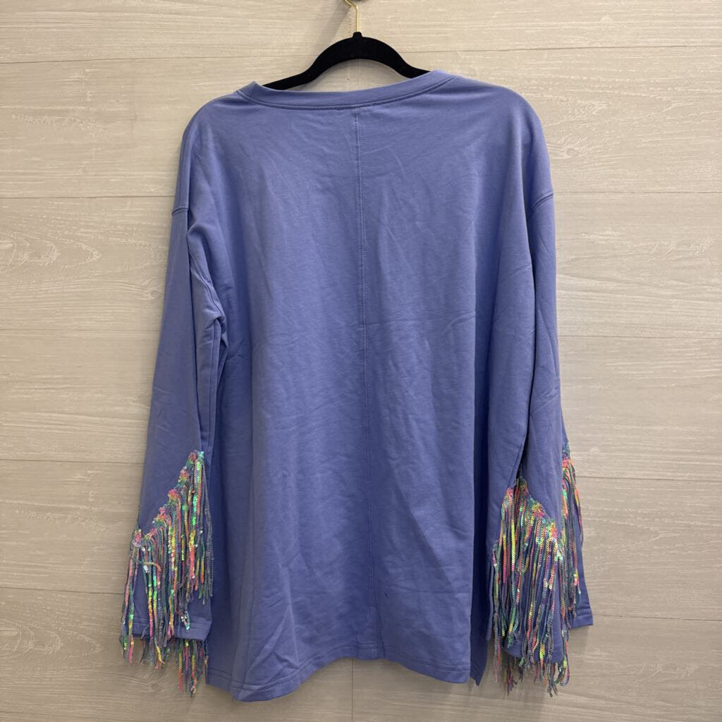 Fantastic Fawn Blue/ Multi Sequin Fringe Long Sleeve Top Large