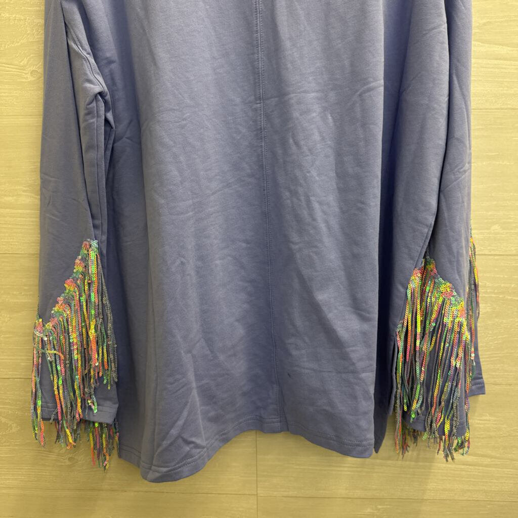 Fantastic Fawn Blue/ Multi Sequin Fringe Long Sleeve Top Large