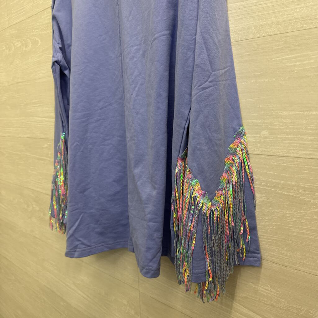 Fantastic Fawn Blue/ Multi Sequin Fringe Long Sleeve Top Large