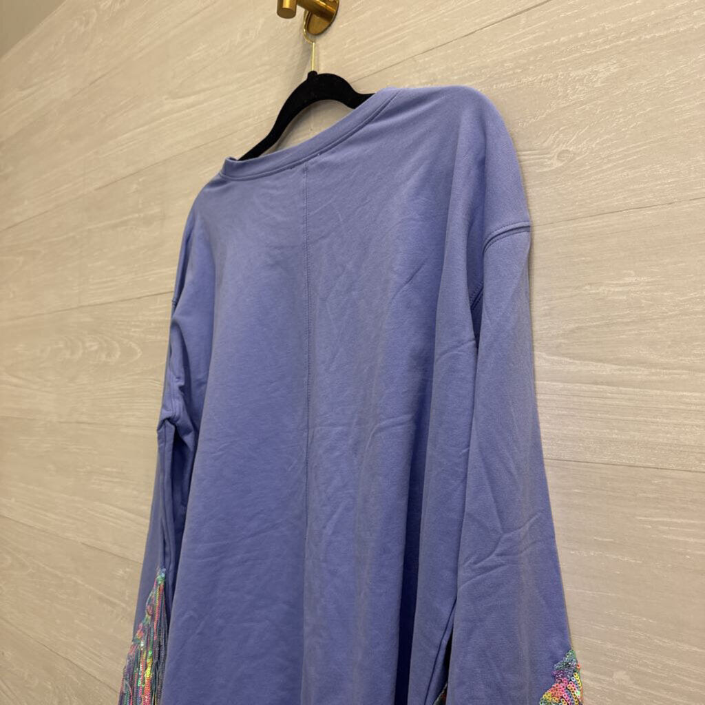 Fantastic Fawn Blue/ Multi Sequin Fringe Long Sleeve Top Large