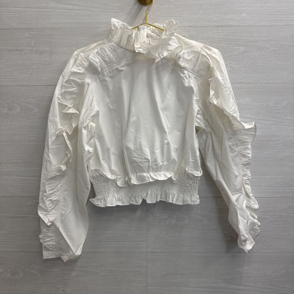 INA White Ruffle Detail Cropped Long Sleeve Top Large