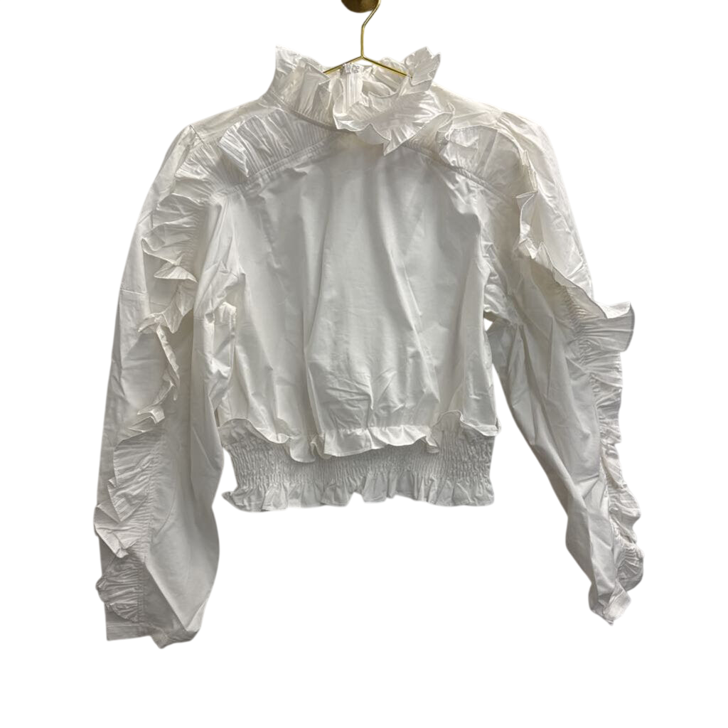 INA White Ruffle Detail Cropped Long Sleeve Top Large