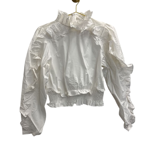 INA White Ruffle Detail Cropped Long Sleeve Top Large