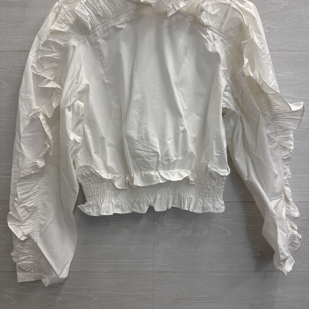 INA White Ruffle Detail Cropped Long Sleeve Top Large