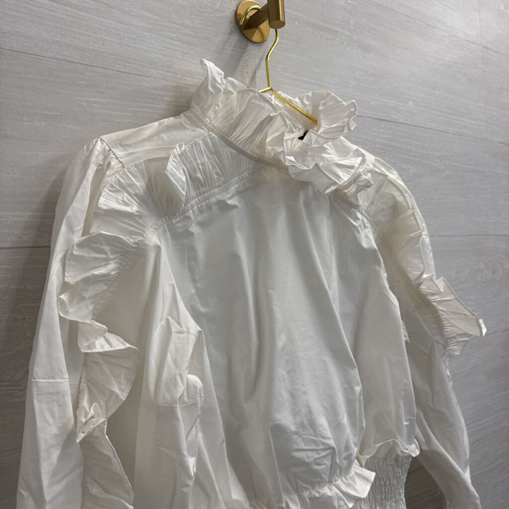 INA White Ruffle Detail Cropped Long Sleeve Top Large