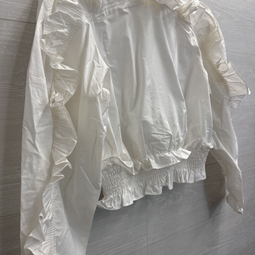 INA White Ruffle Detail Cropped Long Sleeve Top Large