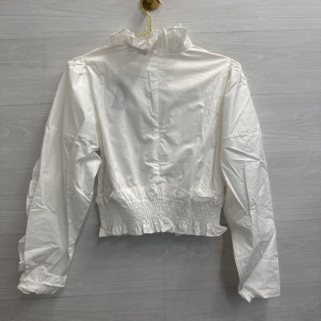 INA White Ruffle Detail Cropped Long Sleeve Top Large