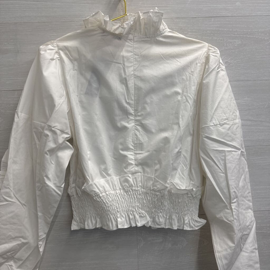 INA White Ruffle Detail Cropped Long Sleeve Top Large