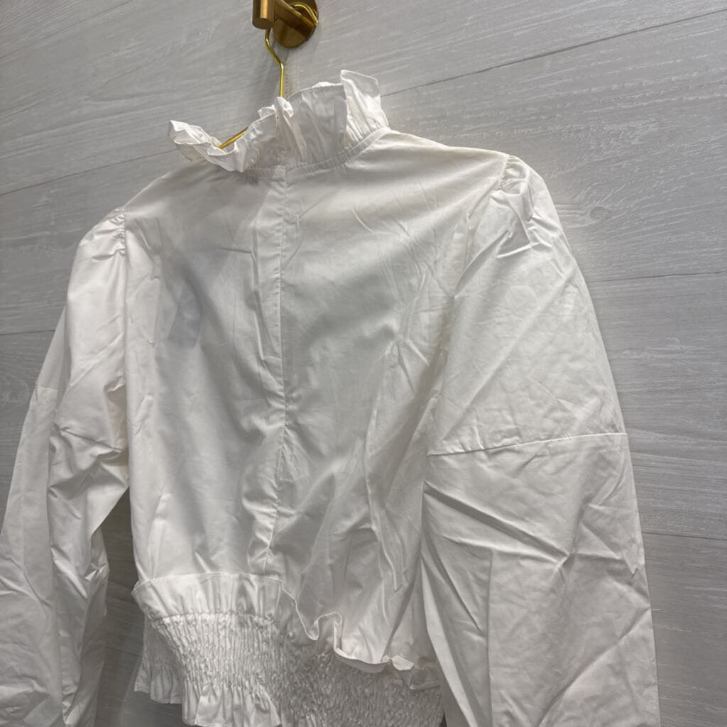 INA White Ruffle Detail Cropped Long Sleeve Top Large
