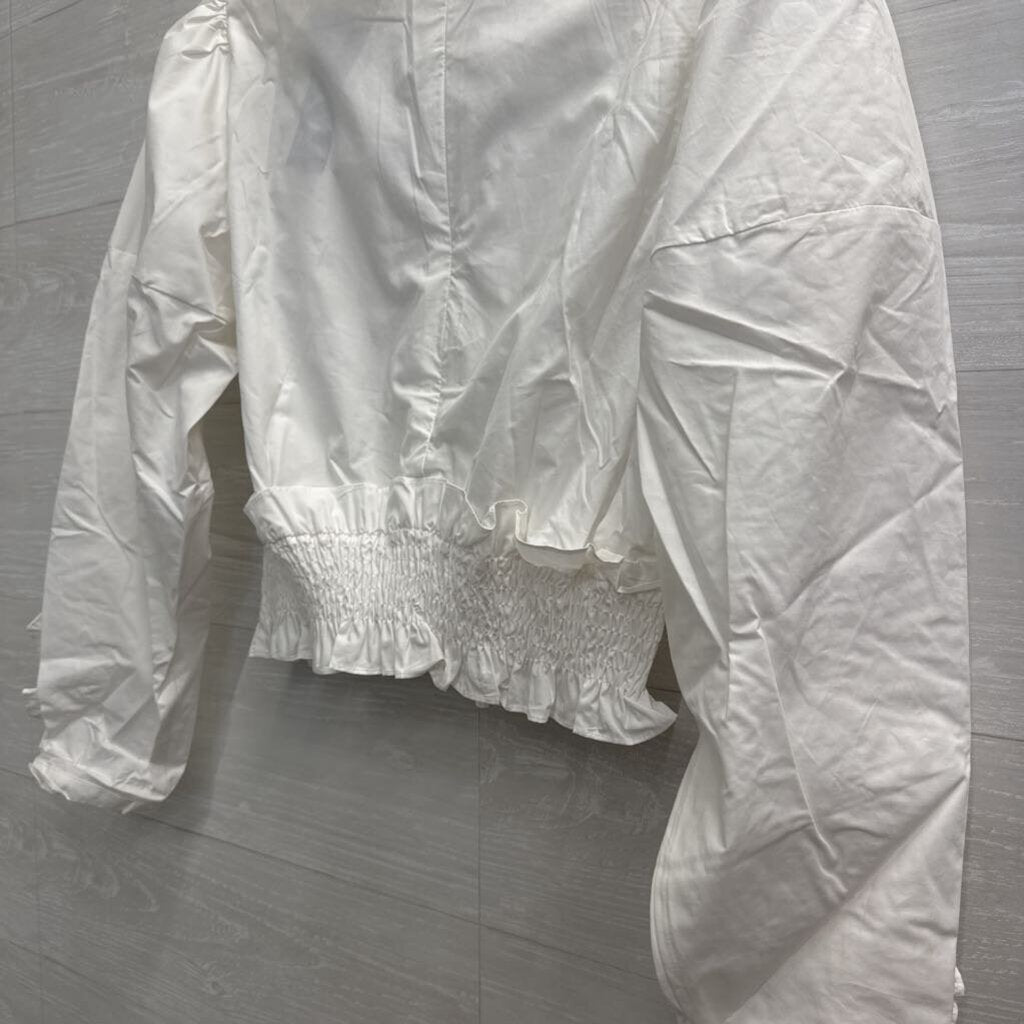 INA White Ruffle Detail Cropped Long Sleeve Top Large