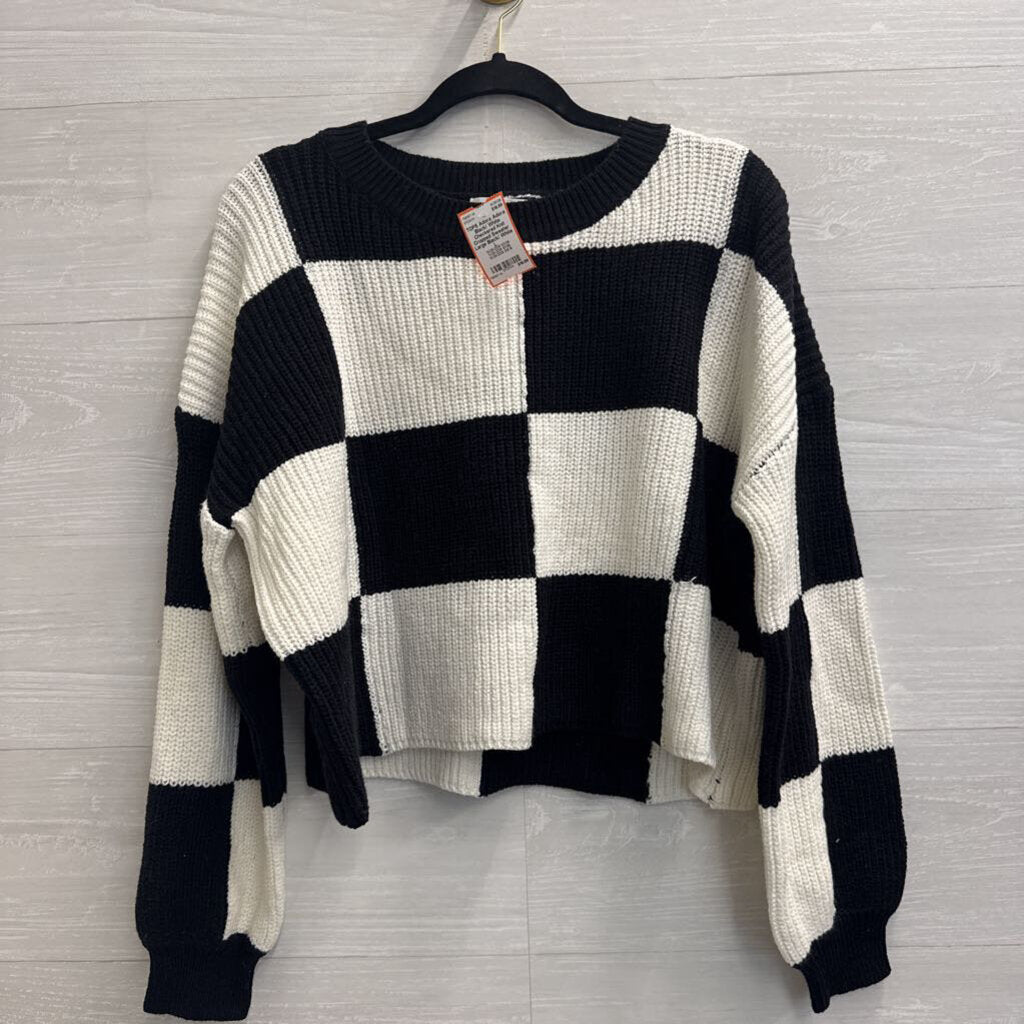 Adora Black/ White Checkered Knit Cropped Sweater Large