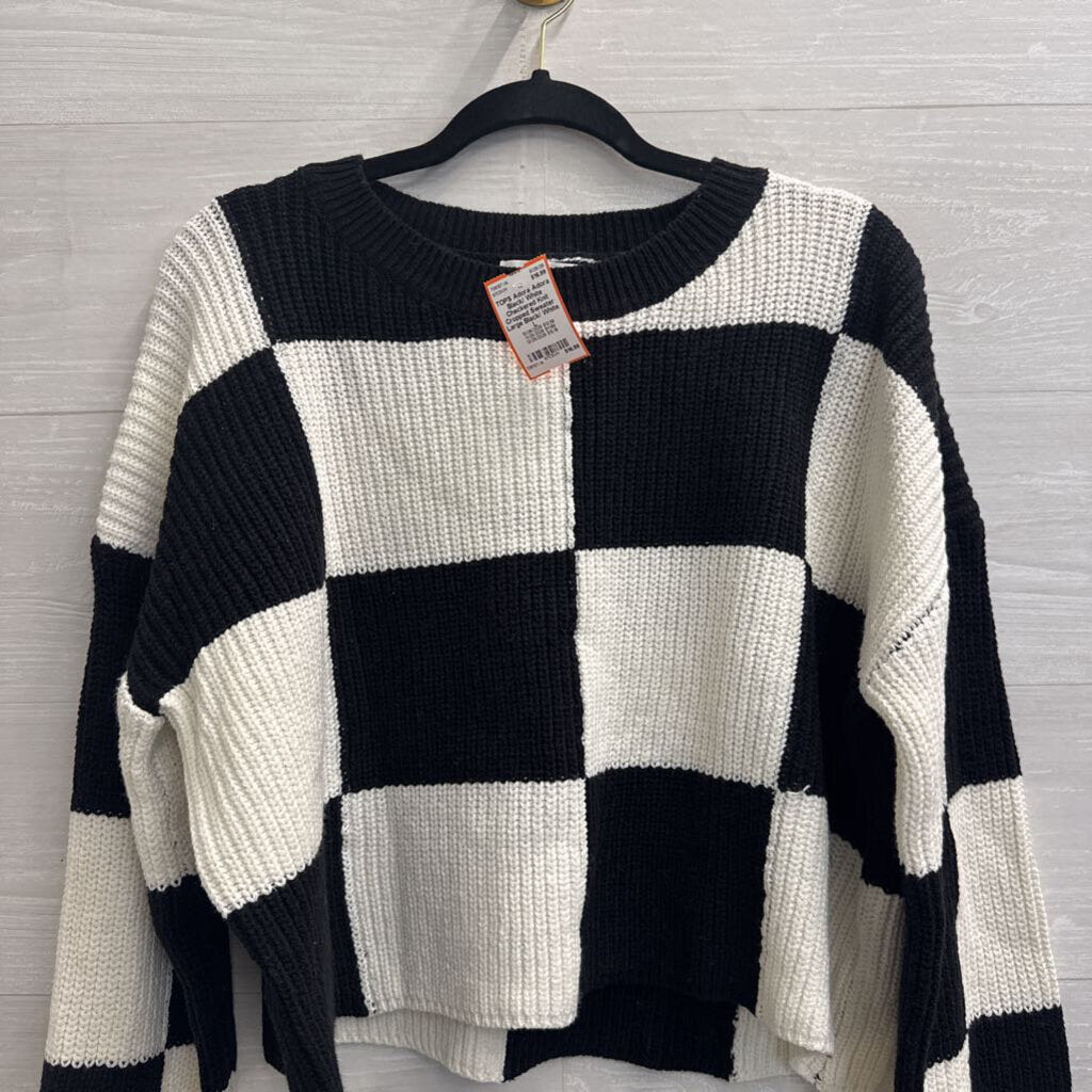 Adora Black/ White Checkered Knit Cropped Sweater Large